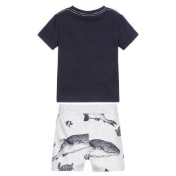 Boboli-طقم شورت وتوب قطن جيرسي لون كحلي ورمادي للأولاد | Childrensalon Outlet