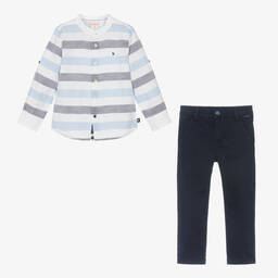 Boboli-Boys Blue Striped Cotton Trouser Set | Childrensalon Outlet