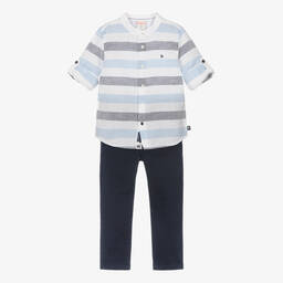 Boboli-Boys Blue Striped Cotton Trouser Set | Childrensalon Outlet