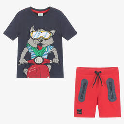 Boboli-Boys Blue Top & Red Shorts Set | Childrensalon Outlet