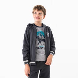 Boboli-توب هودي بسحاب قطن لون رمادي للأولاد | Childrensalon Outlet