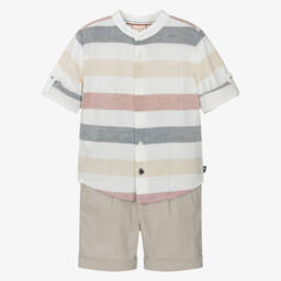 Boboli-Классический льняной комплект бежевого цвета для мальчиков | Childrensalon Outlet
