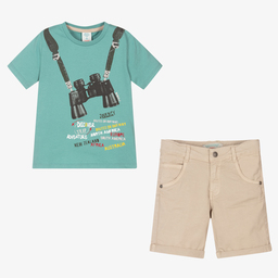 Boboli-Boys Green & Beige Shorts Set | Childrensalon Outlet