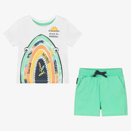 Boboli-Boys Green Cotton Shark Print Shorts Set | Childrensalon Outlet