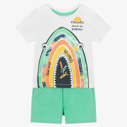 Boboli-Boys Green Cotton Shark Print Shorts Set | Childrensalon Outlet