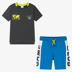Boboli-Boys Grey & Blue Cotton Gaming Shorts Set | Childrensalon Outlet