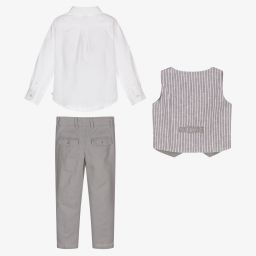 Boboli-Boys Grey Linen Trouser Set  | Childrensalon Outlet
