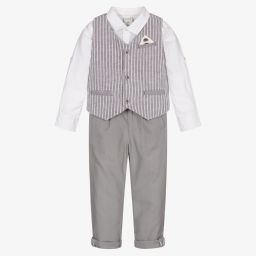 Boboli-Boys Grey Linen Trouser Set  | Childrensalon Outlet