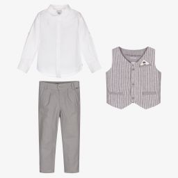Boboli-Boys Grey Linen Trouser Set  | Childrensalon Outlet