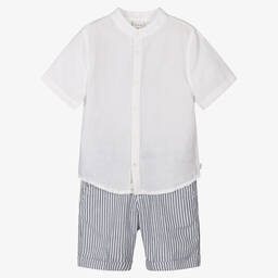 Boboli-Boys Grey Striped Cotton Shorts Set | Childrensalon Outlet