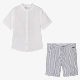 Boboli-Boys Grey Striped Cotton Shorts Set | Childrensalon Outlet