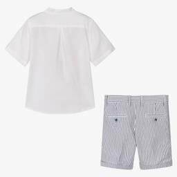 Boboli-Boys Grey Striped Cotton Shorts Set | Childrensalon Outlet