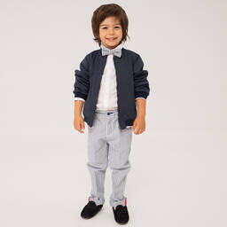 Boboli-Серая рубашка и брюки из хлопка в полоску | Childrensalon Outlet