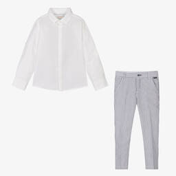 Boboli-Серая рубашка и брюки из хлопка в полоску | Childrensalon Outlet