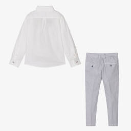 Boboli-Серая рубашка и брюки из хлопка в полоску | Childrensalon Outlet