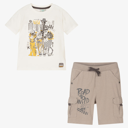 Boboli-Boys Ivory & Beige Shorts Set | Childrensalon Outlet