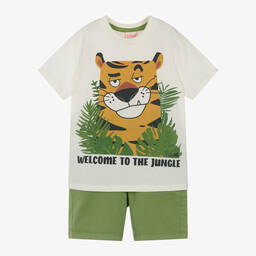 Boboli-Boys Ivory & Green Cotton Shorts Set | Childrensalon Outlet