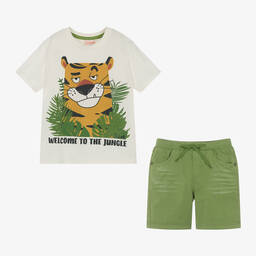 Boboli-Boys Ivory & Green Cotton Shorts Set | Childrensalon Outlet