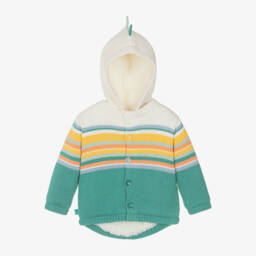 بوبولي-معطف شتوي محبوك ومقلم لون عاجي وأخضر للأطفال | Childrensalon Outlet