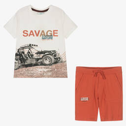 Boboli-Boys Ivory & Red Cotton Shorts Set | Childrensalon Outlet