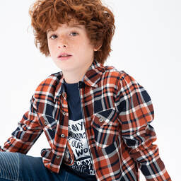Boboli-Boys Orange & Blue Check Shirt | Childrensalon Outlet