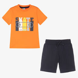 Boboli-Boys Orange T-Shirt & Navy Blue Shorts Set | Childrensalon Outlet