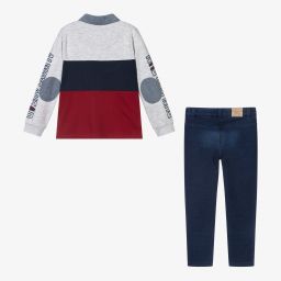 بوبولي-طقم جينز قطن جيرسي لون أحمر وأزرق للأولاد | Childrensalon Outlet