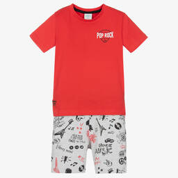 Boboli-Boys Red Cotton Music Festival Shorts Set | Childrensalon Outlet