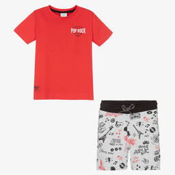 Boboli-Boys Red Cotton Music Festival Shorts Set | Childrensalon Outlet