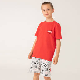 Boboli-Boys Red Cotton Music Festival Shorts Set | Childrensalon Outlet