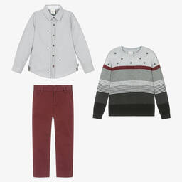 Boboli-طقم بنطلون قطن لون رمادي وأحمر للأولاد | Childrensalon Outlet