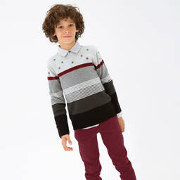 Boboli-طقم بنطلون قطن لون رمادي وأحمر للأولاد | Childrensalon Outlet