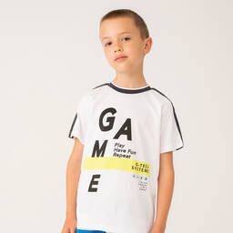 Boboli-Boys White & Blue Cotton Gaming Joggers Set | Childrensalon Outlet