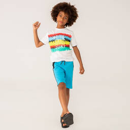 Boboli-Boys White & Blue Cotton Shorts Set | Childrensalon Outlet