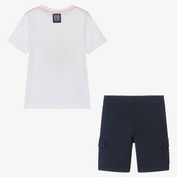Boboli-Boys White & Blue Cotton Surfboard Shorts Set | Childrensalon Outlet