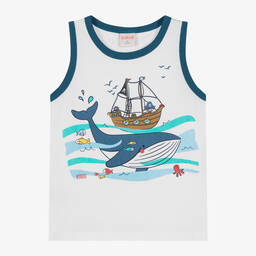 Boboli-تانك توب قطن جيرسي لون أبيض للأولاد | Childrensalon Outlet