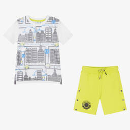 Boboli-Boys White Top & Green Shorts Set | Childrensalon Outlet