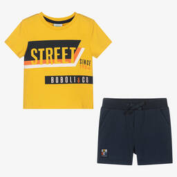 Boboli-Boys Yellow & Blue Cotton Shorts Set | Childrensalon Outlet