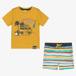 Boboli-Boys Yellow Stripe Cotton Shorts Set | Childrensalon Outlet
