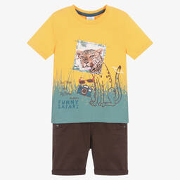Boboli-Boys Yellow Top & Brown Shorts Set | Childrensalon Outlet