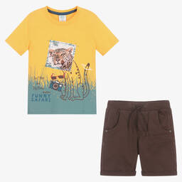 Boboli-Boys Yellow Top & Brown Shorts Set | Childrensalon Outlet