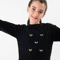 Boboli-Girls Black Bee Cable Knit Jumper | Childrensalon Outlet