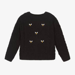 Boboli-Girls Black Bee Cable Knit Jumper | Childrensalon Outlet