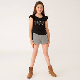 Boboli-طقم شورت قطن جيرسي لون أسود للبنات | Childrensalon Outlet