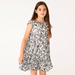 Boboli-Girls Black Floral Chiffon 2-In-1 Dress | Childrensalon Outlet
