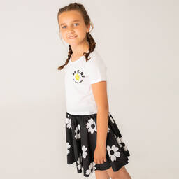 Boboli-Черная хлопковая юбка с белыми цветами | Childrensalon Outlet