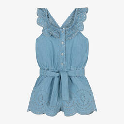 Boboli-Girls Blue Cotton Chambray Playsuit | Childrensalon Outlet