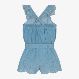 Boboli-Girls Blue Cotton Chambray Playsuit | Childrensalon Outlet