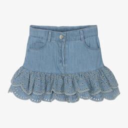 Boboli-Girls Blue Cotton Chambray Skirt | Childrensalon Outlet