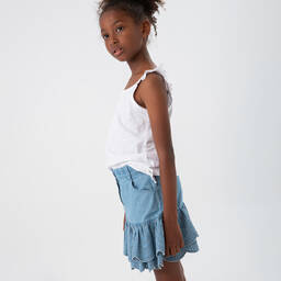 Boboli-Girls Blue Cotton Chambray Skirt | Childrensalon Outlet